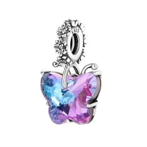 Butterfly Bracelet Charm Sterling Silver 925 Dangle Purple Pink Butterfly Gift